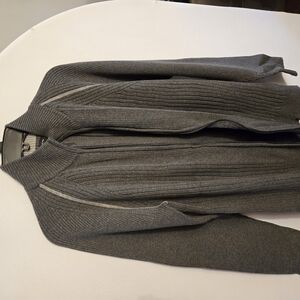 Gray Ribbed Zip-Up Sweater